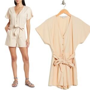 The Good Jane Voyager Taylor Short Sleeve Romper in Sand